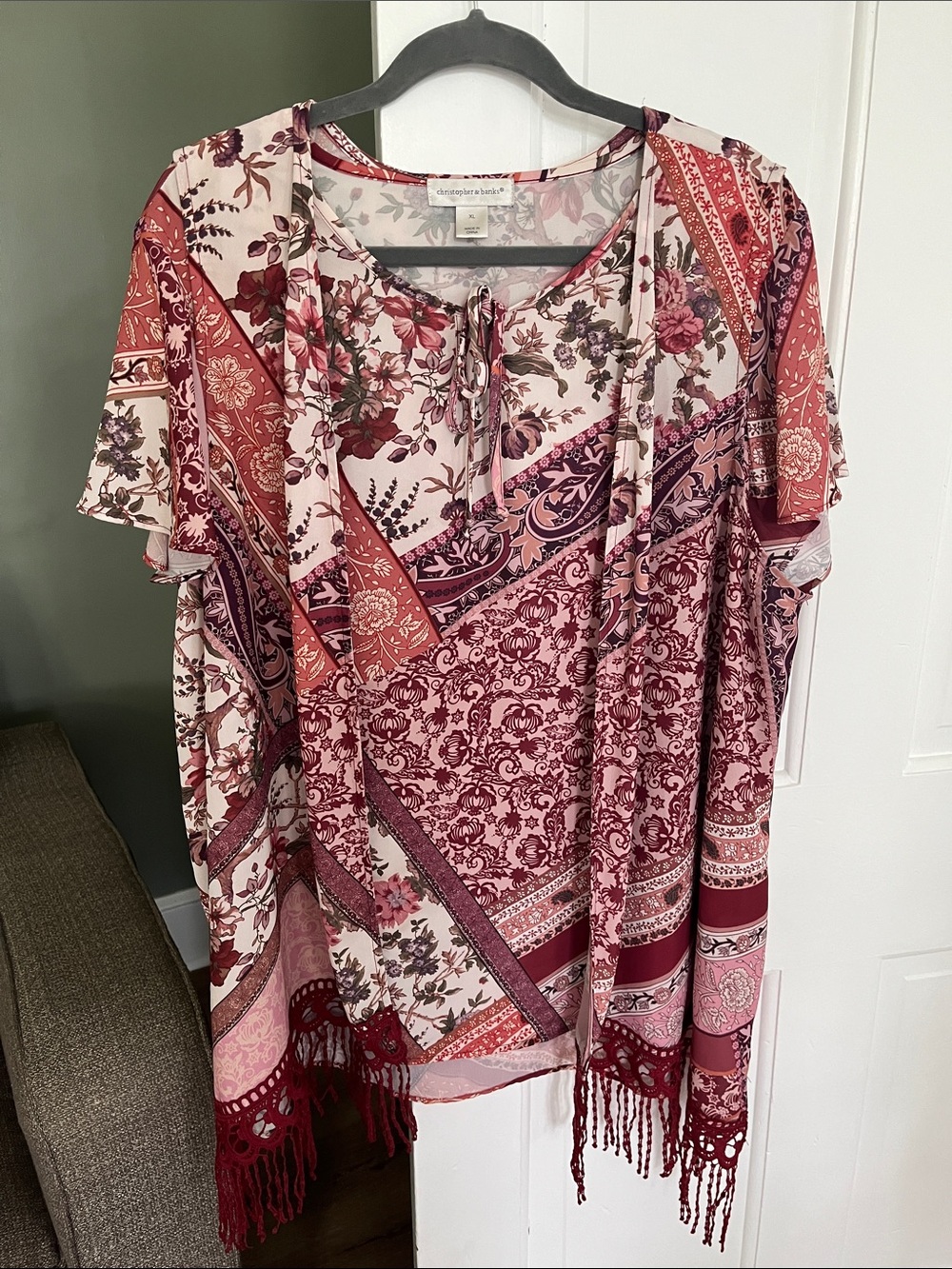 Christopher & Banks XL Mauve-Pink Print Two Piece Top & Vest